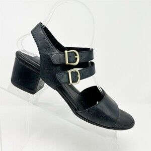 Born Black Leather Strappy Slingback Sandals Double Buckle Block Heel Size 9